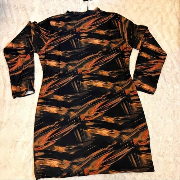 Prettylittlething PLUS RUST ABSTRACT PRINT BODYCON DRESS size 20 - Picture 4 of 9